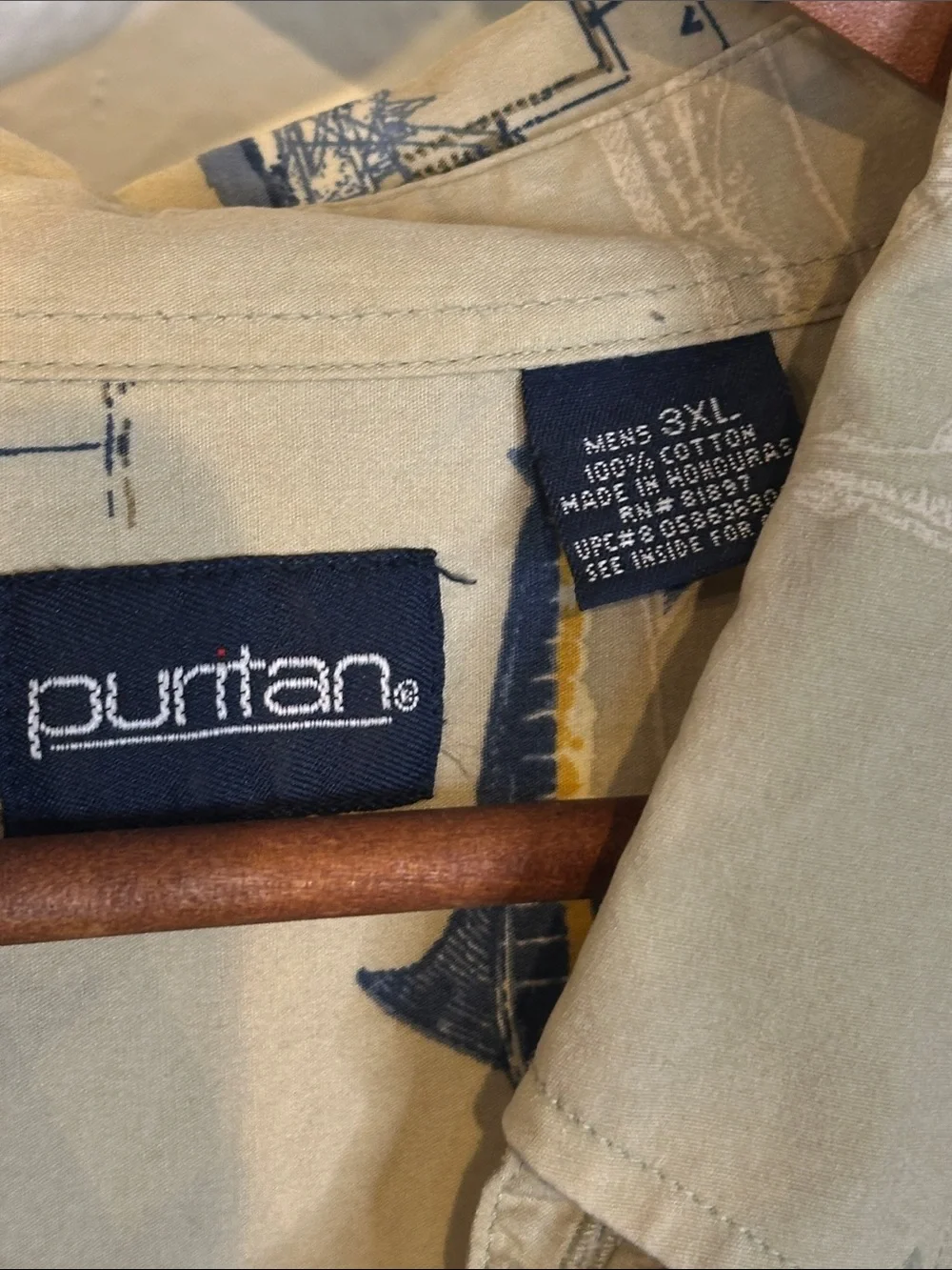 VTG Puritan Short-Sleeve Button-Down Shirt with Navy & Cream Nautical